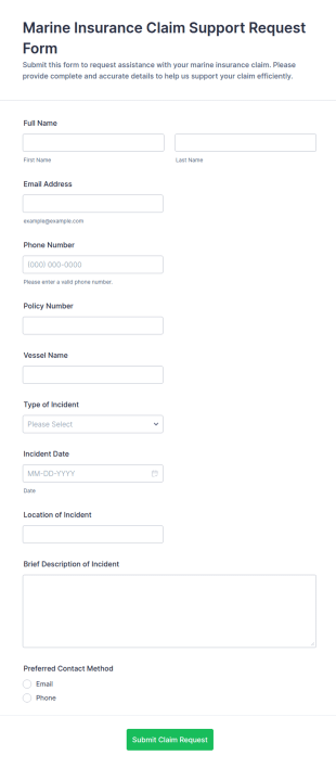 Marine Insurance Claim Support Request Form Template