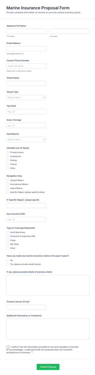 Marine Insurance Proposal Form Template