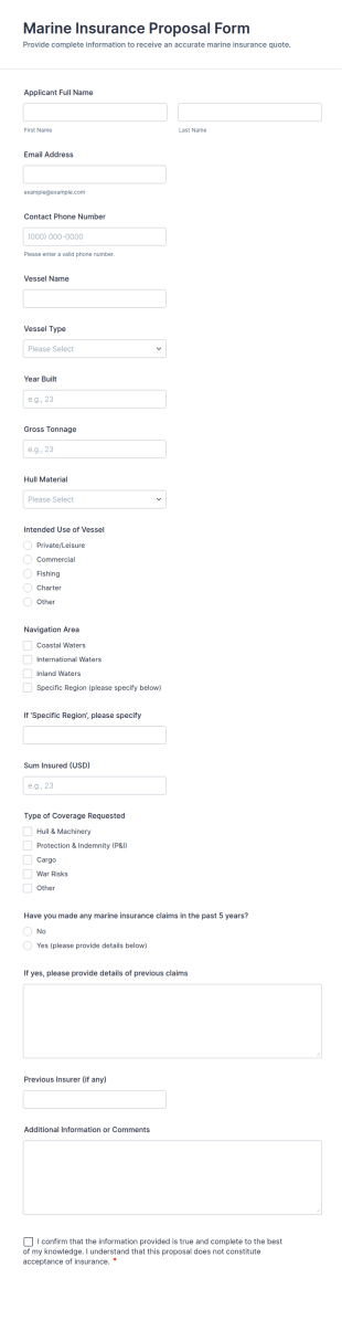 Marine Insurance Proposal Form Template