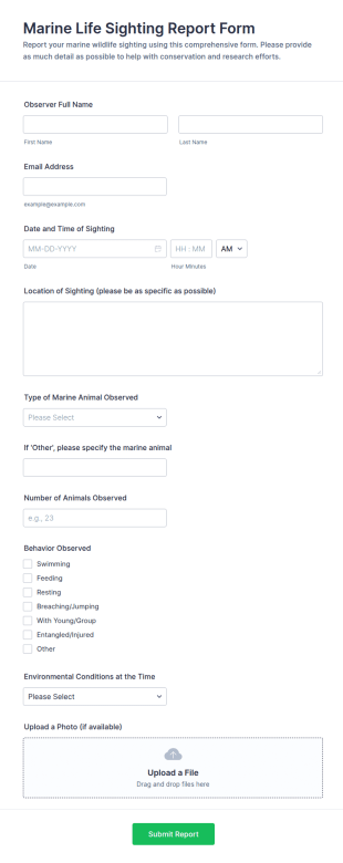 Marine Life Sighting Report Form Template