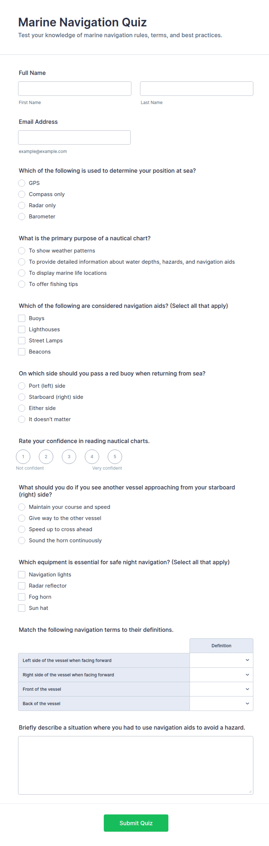 Marine Navigation Quiz Form Template | Jotform
