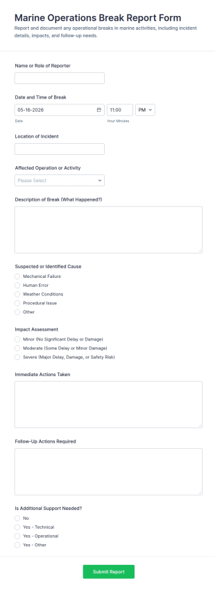 Marine Operations Break Report Form Template