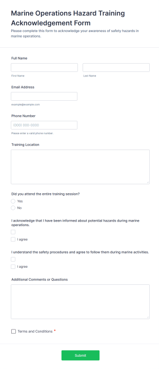 Marine Operations Hazard Training Acknowledgement Form Template