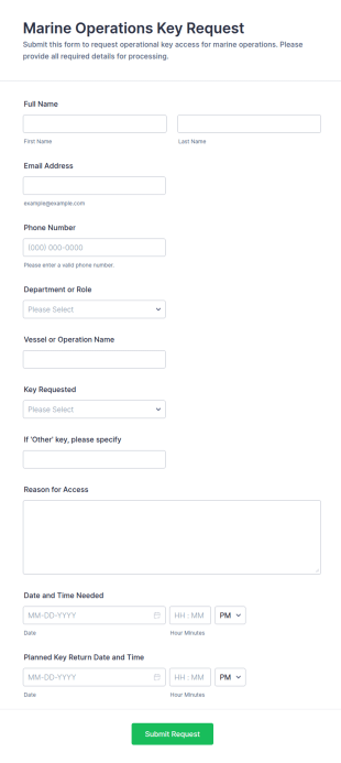 Marine Operations Key Request Form Template