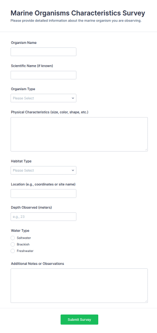 Marine Organisms Characteristics Survey Form Template