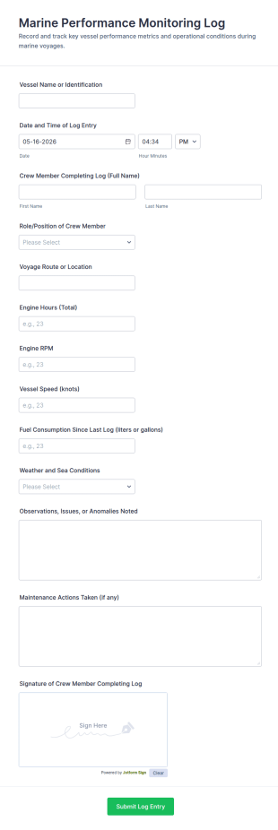 Marine Performance Monitoring Log Form Template
