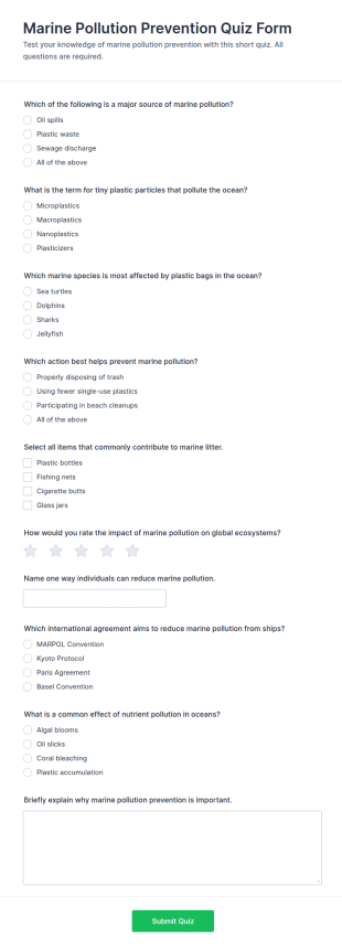 Marine Pollution Prevention Quiz Form Template