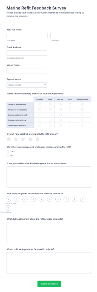 Marine Refit Feedback Survey Form Template