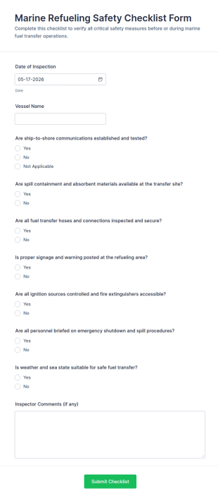 Marine Refueling Safety Checklist Form Template