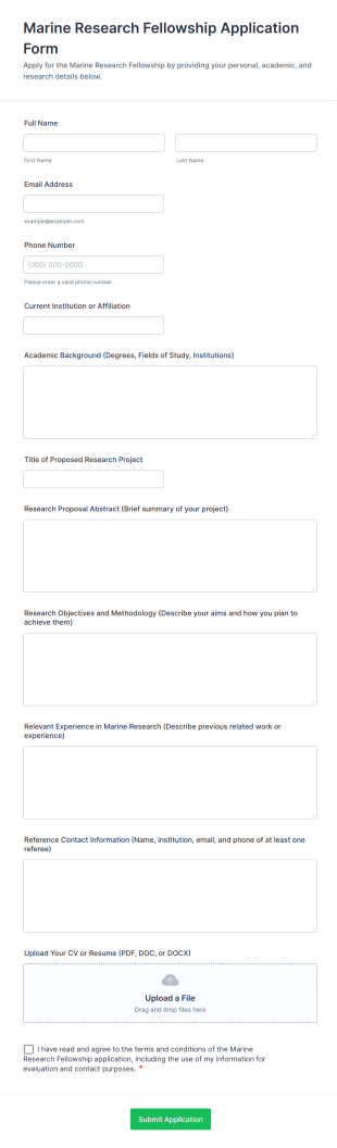 Marine Research Fellowship Application Form Form Template