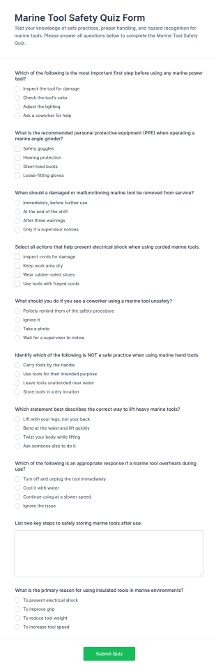 Marine Tool Safety Quiz Form Template