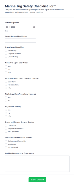 Marine Tug Safety Checklist Form Template