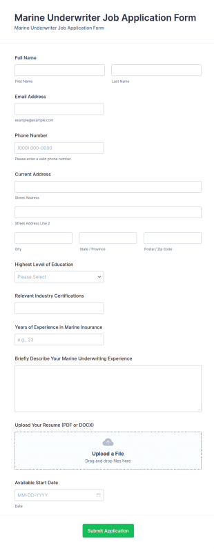 Marine Underwriter Job Application Form Template