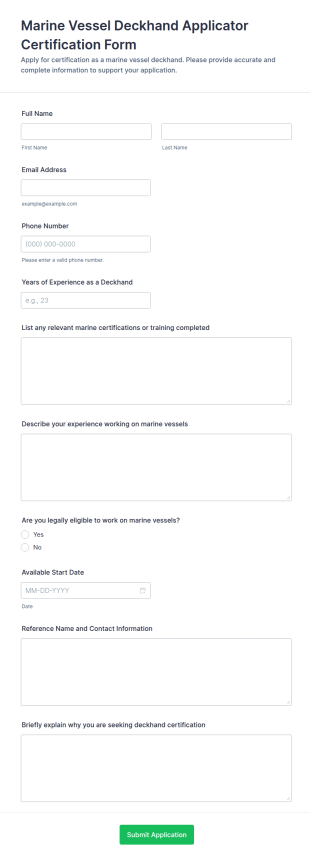 Marine Vessel Deckhand Certification Form Template