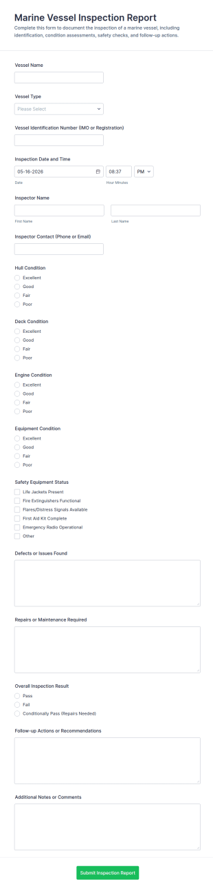 Marine Vessel Inspection Report Form Template