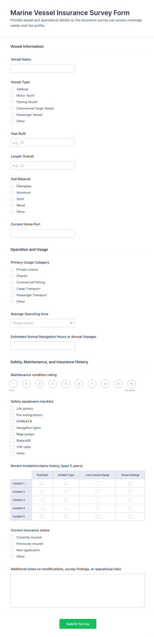 Marine Vessel Insurance Survey Form Template