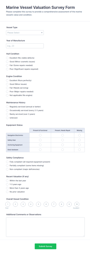 Marine Vessel Valuation Survey Form Template
