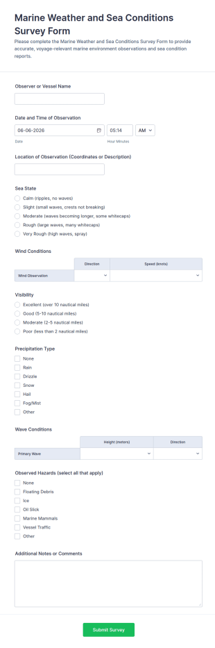 Marine Weather And Sea Conditions Survey Form Template