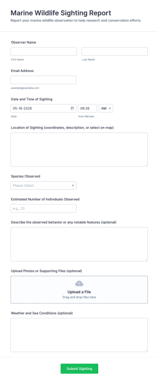 Marine Wildlife Sighting Report Form Template