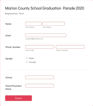 Marion County School Graduation Parade Registration Form Template