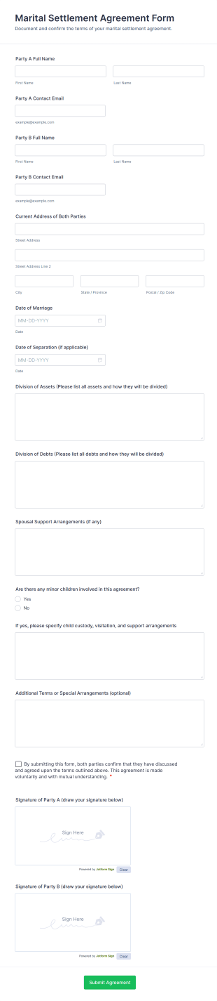 Marital Settlement Agreement Form Template