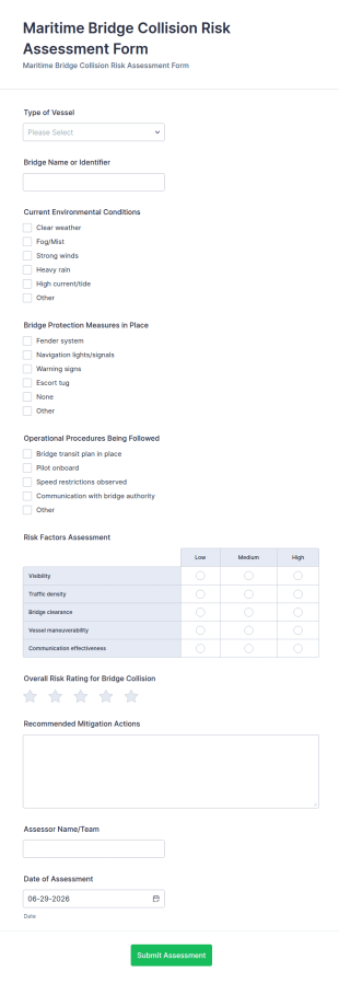 Maritime Bridge Collision Risk Assessment Form Template