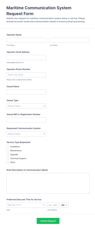 Maritime Communication System Request Form Template