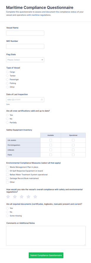 Maritime Compliance Questionnaire Form Template