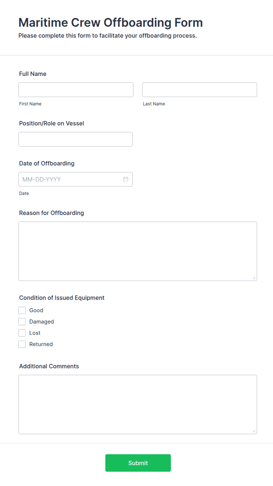 Crew Information Form Maritime Crew Offboarding Form Template | Jotform