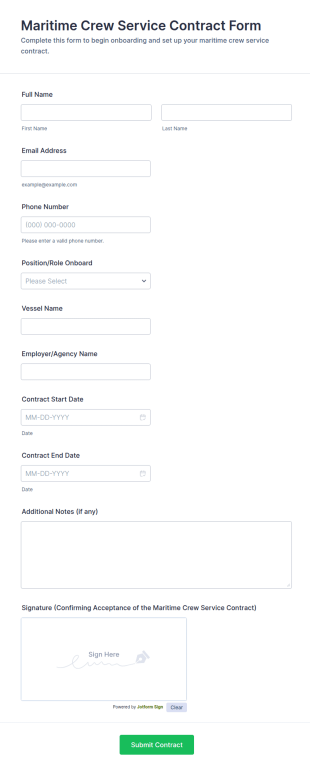 Maritime Crew Service Contract Form Template