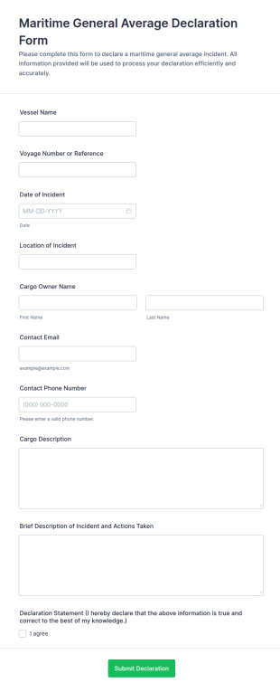 Maritime General Average Declaration Form Template