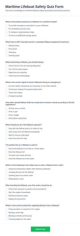 Maritime Lifeboat Safety Quiz Form Template