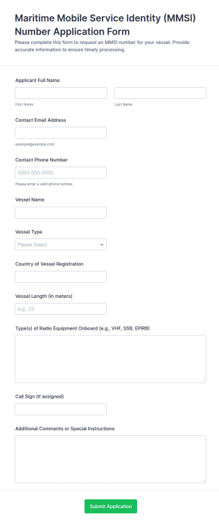 Maritime MMSI Number Application Form Template