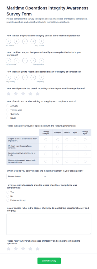 Maritime Operations Integrity Awareness Survey Form Template