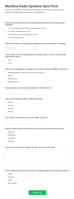 Maritime Radio Systems Quiz Form Template