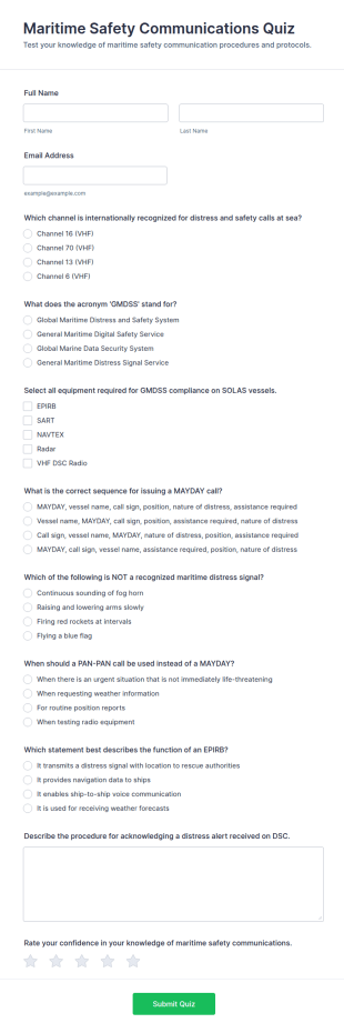 Maritime Safety Communications Quiz Form Template