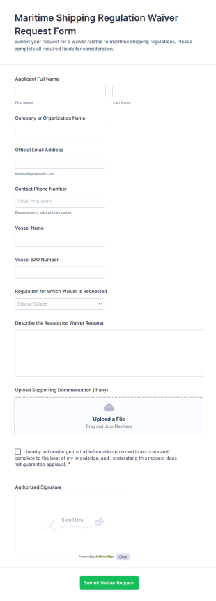 Maritime Shipping Regulation Waiver Request Form Template