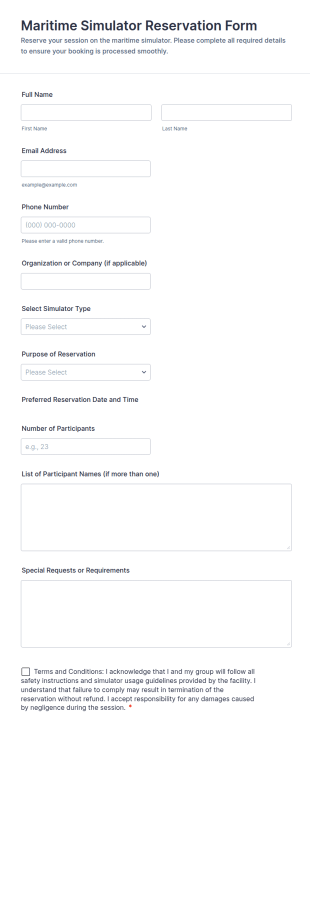 Maritime Simulator Reservation Form Template