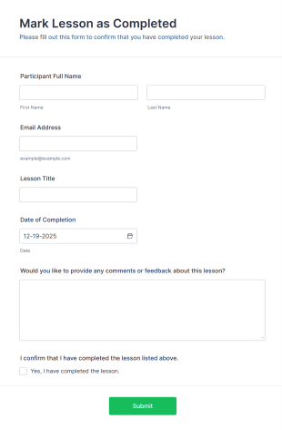 Mark Lesson As Completed Form Template