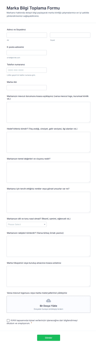 Marka Bilgi Toplama Form Şablonu
