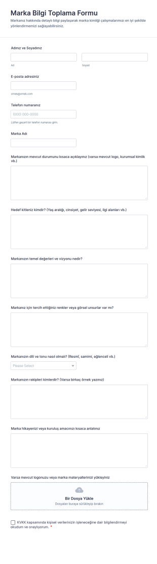 Marka Bilgi Toplama Form Şablonu