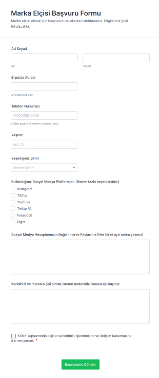 Marka Elçisi Başvuru Form Şablonu