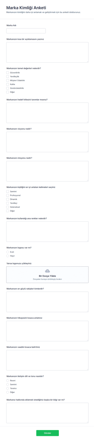 Marka Kimliği Anketi Form Şablonu