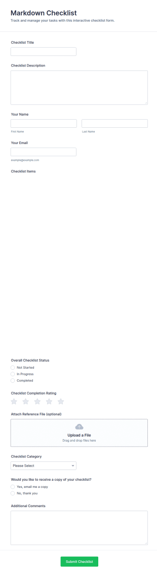 Markdown Checklist Form Template