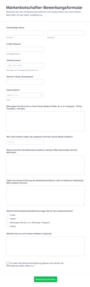 Markenbotschafter Bewerbungsformular