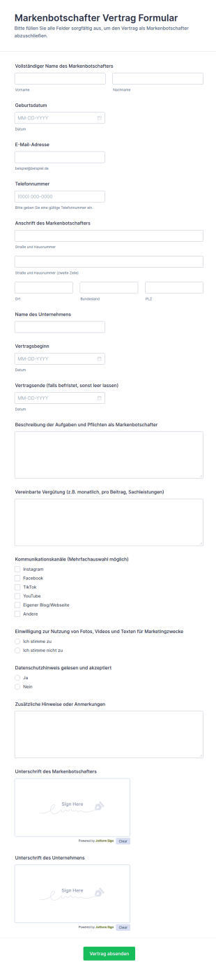 Markenbotschafter Vertragsformular