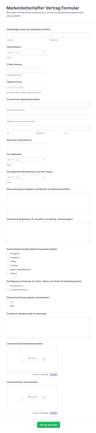 Markenbotschafter Vertragsformular