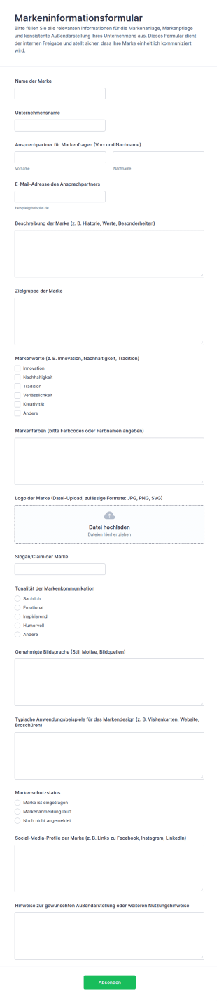 Markeninformationen Formular