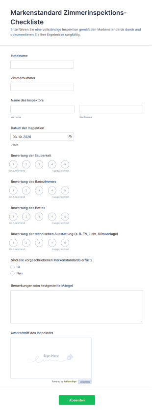 Markenstandard Zimmerinspektions Checkliste