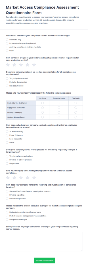 Market Access Compliance Assessment Form Template